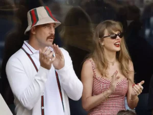This image is about Travis Kelce and Taylor Swift