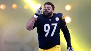 This image is about Cameron Heyward enters the field with intensity.